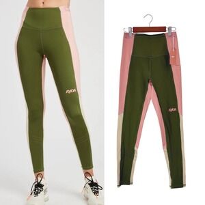 NWT New Ayda Laser Cut Performance Leggings Green Pink Color Block Size Medium M